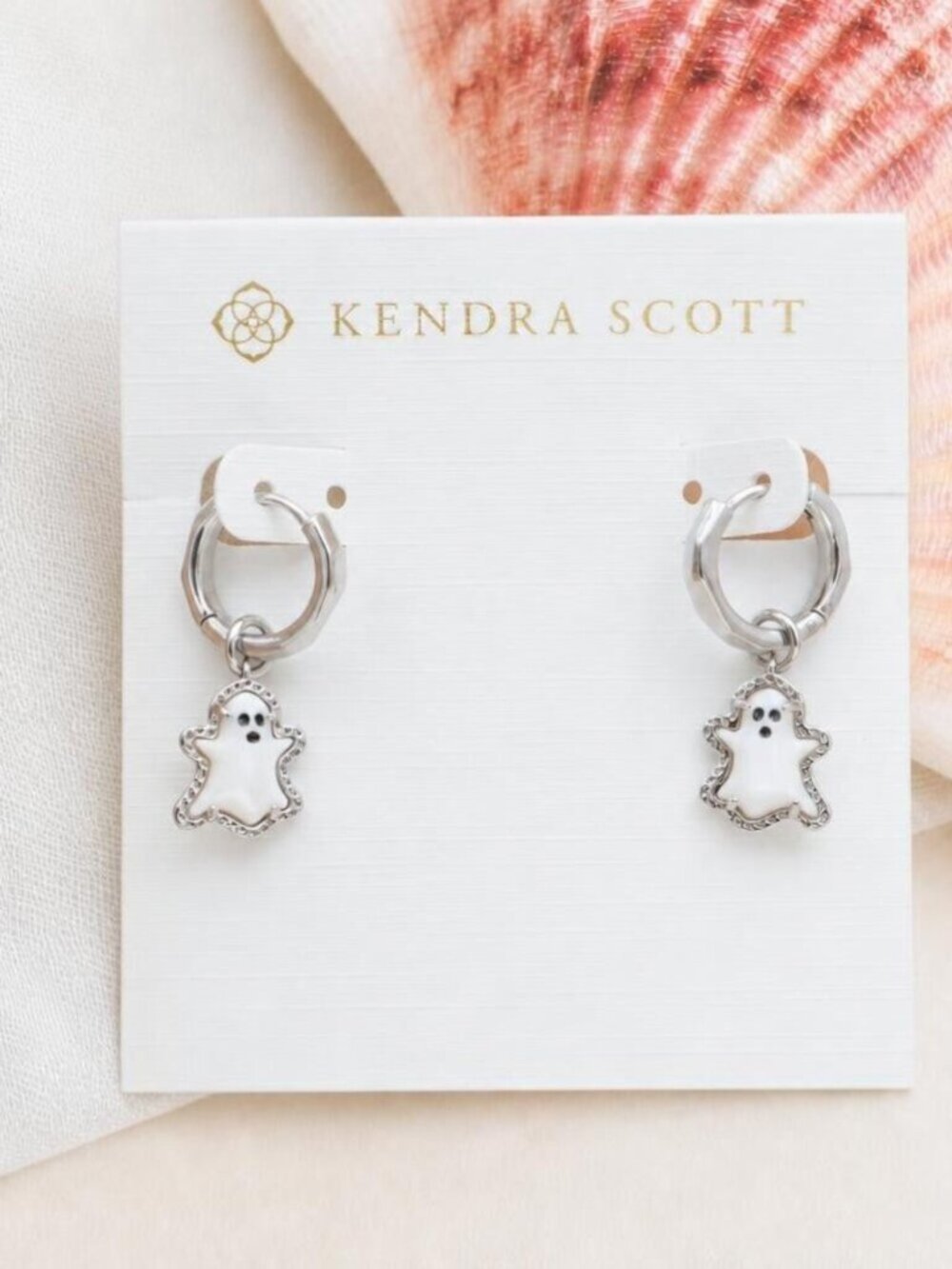 Kendra Scott Ghost Huggie Silver Earrings White Mother-of-Pearl